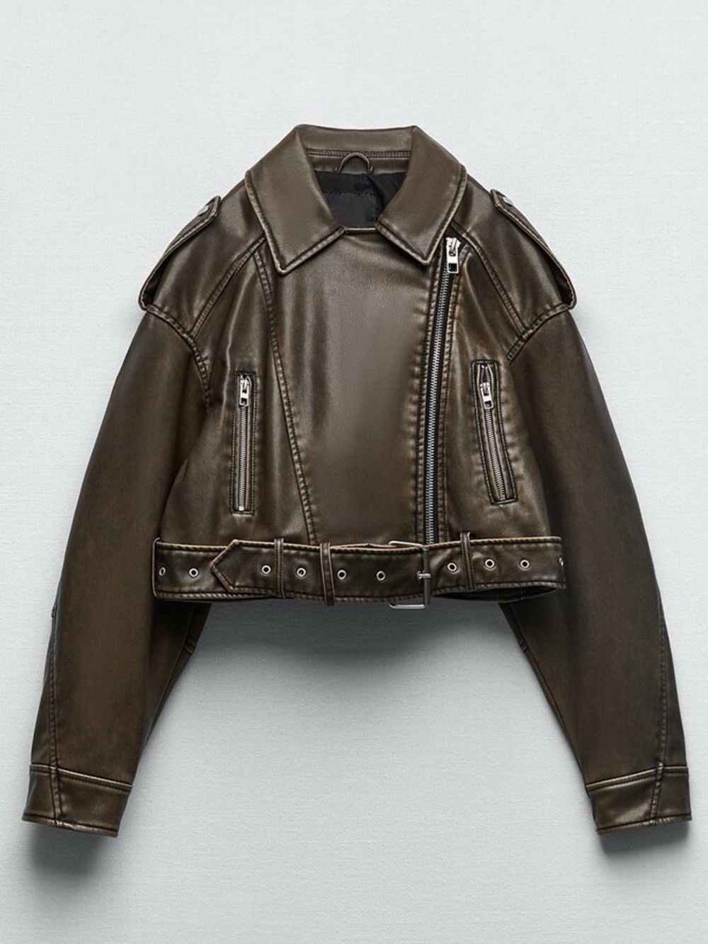 Zara Molly Mae Viral Cropped Oversized Faux Leather Biker Jacket